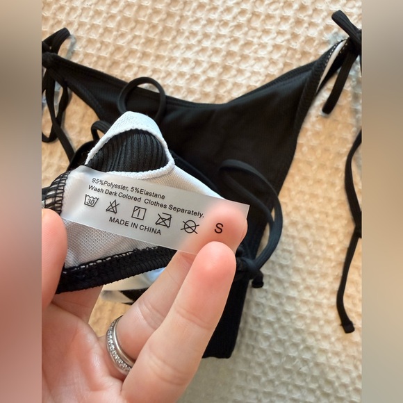 Women’s Black Ribbed Drawstring Bikini Set Size Small - Picture 9 of 10